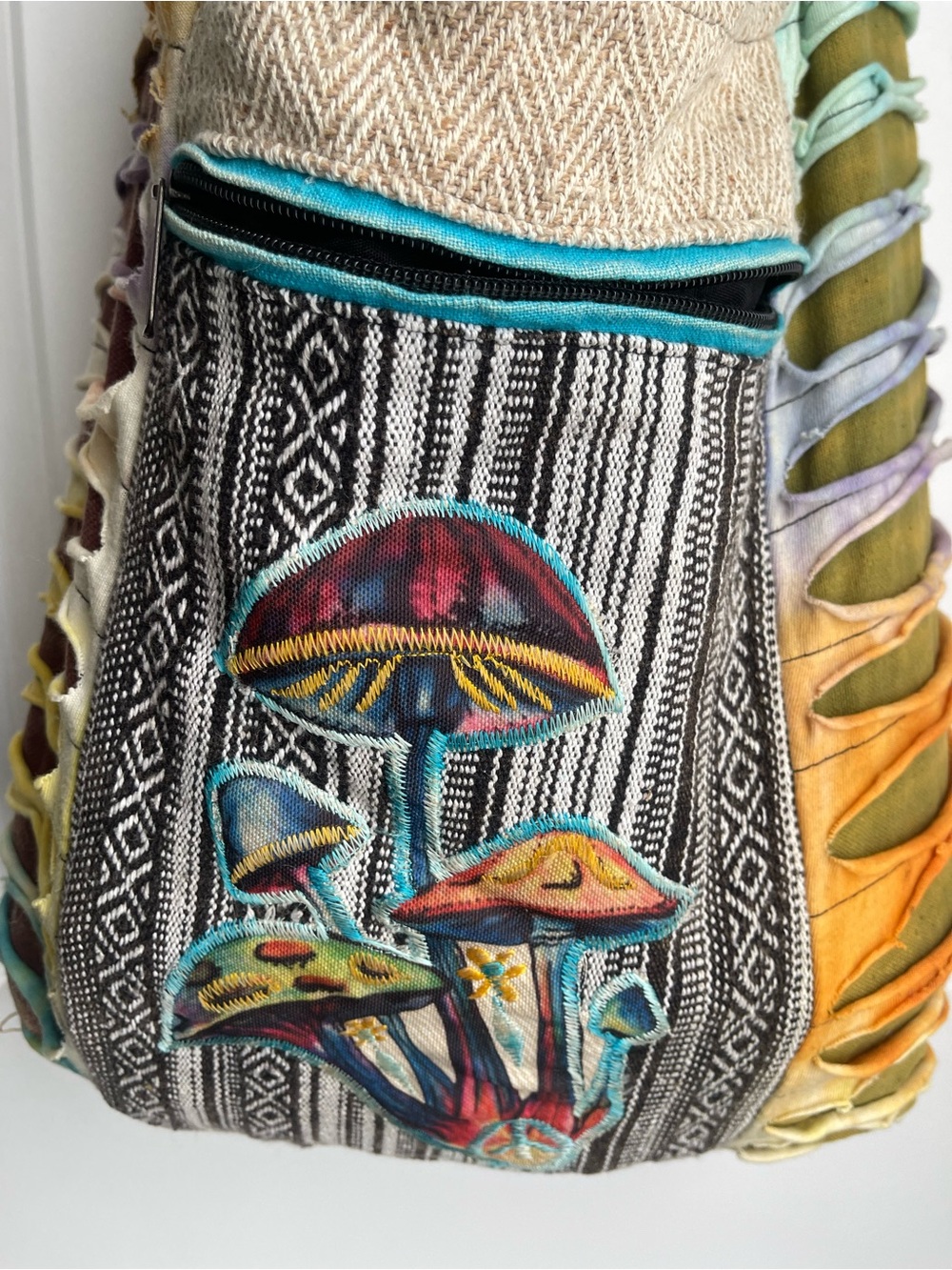 Rising International Cotton Boho Mushroom Patchwork Hobo Fairycore Festival Bag - Picture 2 of 7